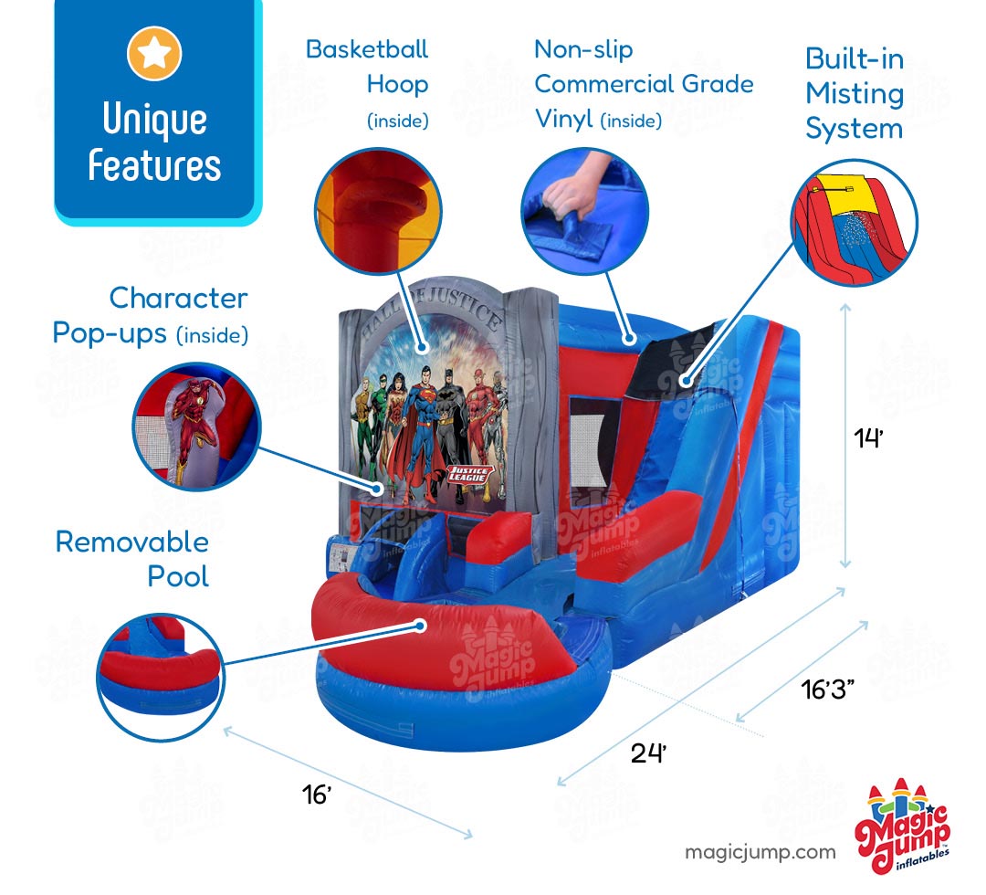 Justice League 6 in 1 Combo Wet or Dry Inflatable Bounce and Slide