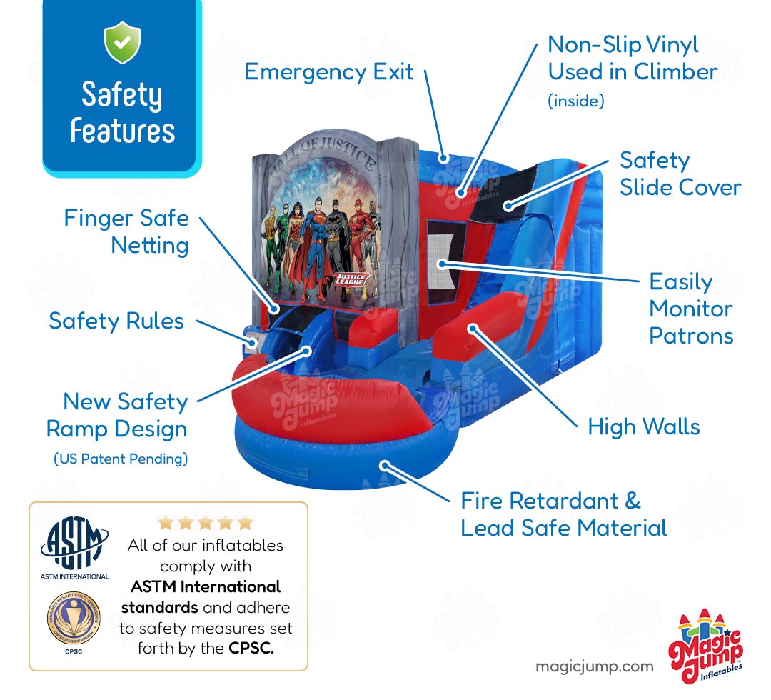 Justice League 6 in 1 Combo Wet or Dry Inflatable Bounce and Slide