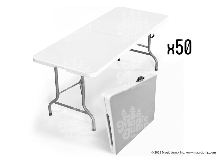 Plastic Rectangular Fold-in-Half Table 72 inch - 50 pack