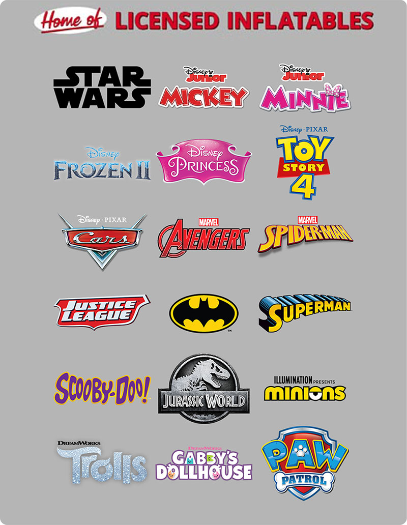 Magic Jump Inflatables is THE HOME of Licensed Inflatable Bounce House, Waterslide and Obstacle Course FUN!