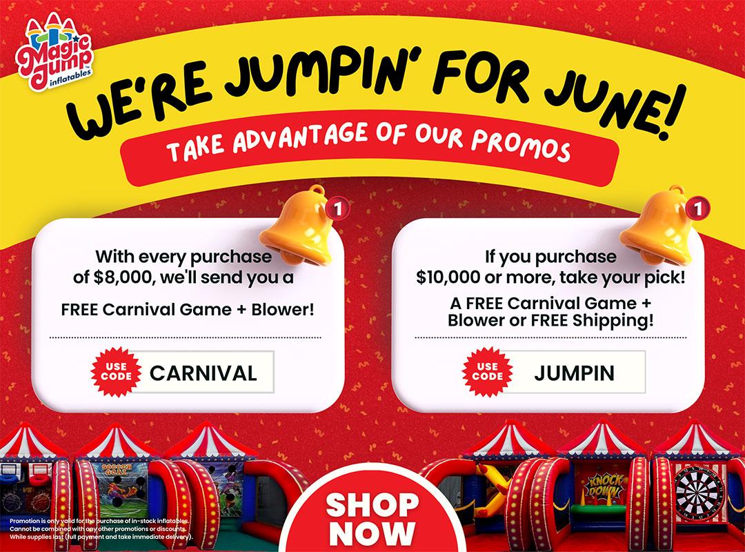 Grow your business with our Jumpin' June Promotional Offers on Carnival Game Inflatables